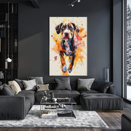 Playful Puppy in Vibrant Watercolor Animal Poster PosterGoat