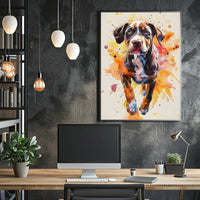 Playful Puppy in Vibrant Watercolor Animal Poster PosterGoat