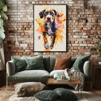 Playful Puppy in Vibrant Watercolor Animal Poster PosterGoat