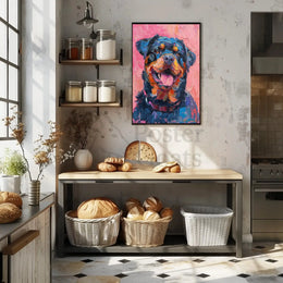 Playful Rottweiler Portrait in Vibrant Colors Animal Poster PosterGoat