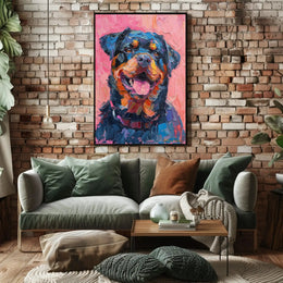 Playful Rottweiler Portrait in Vibrant Colors Animal Poster PosterGoat