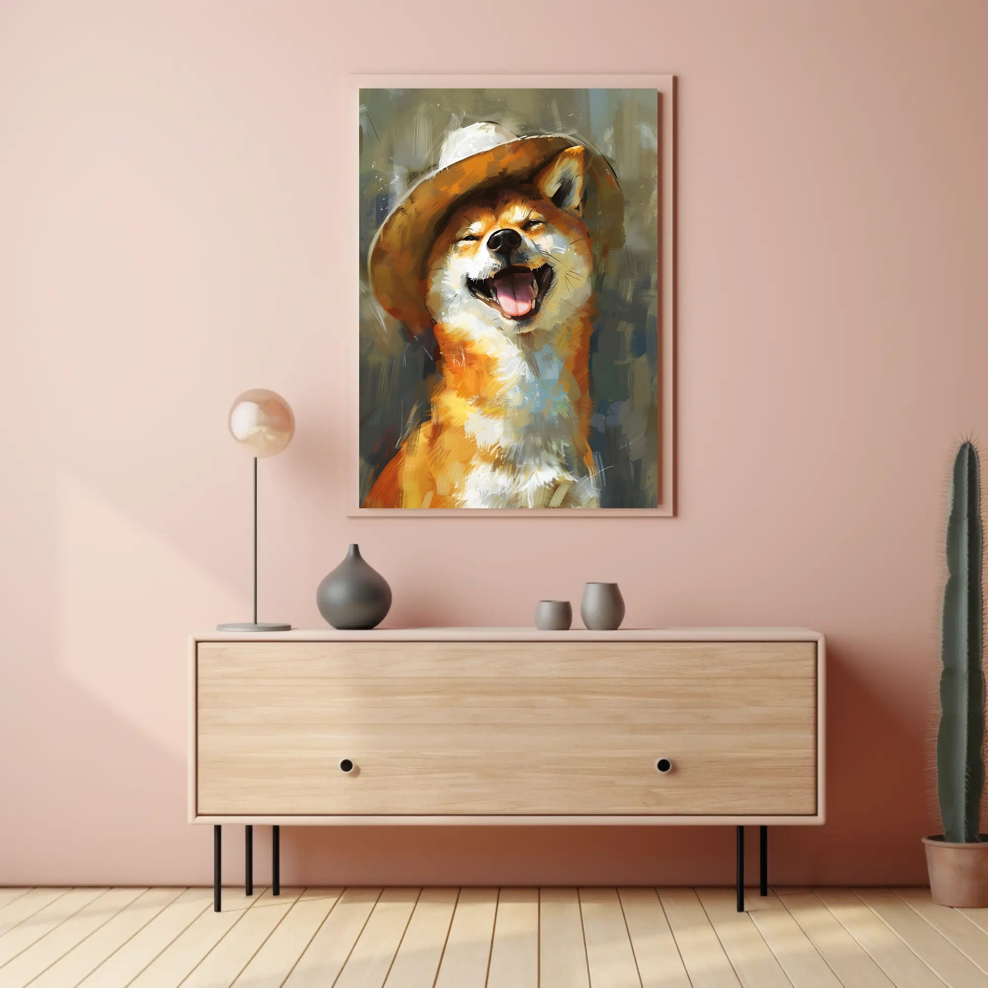 Playful Shiba Inu Cowboy Hat Dog Breed Poster PosterGoat