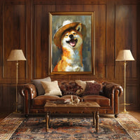 Playful Shiba Inu Cowboy Hat Dog Breed Poster PosterGoat