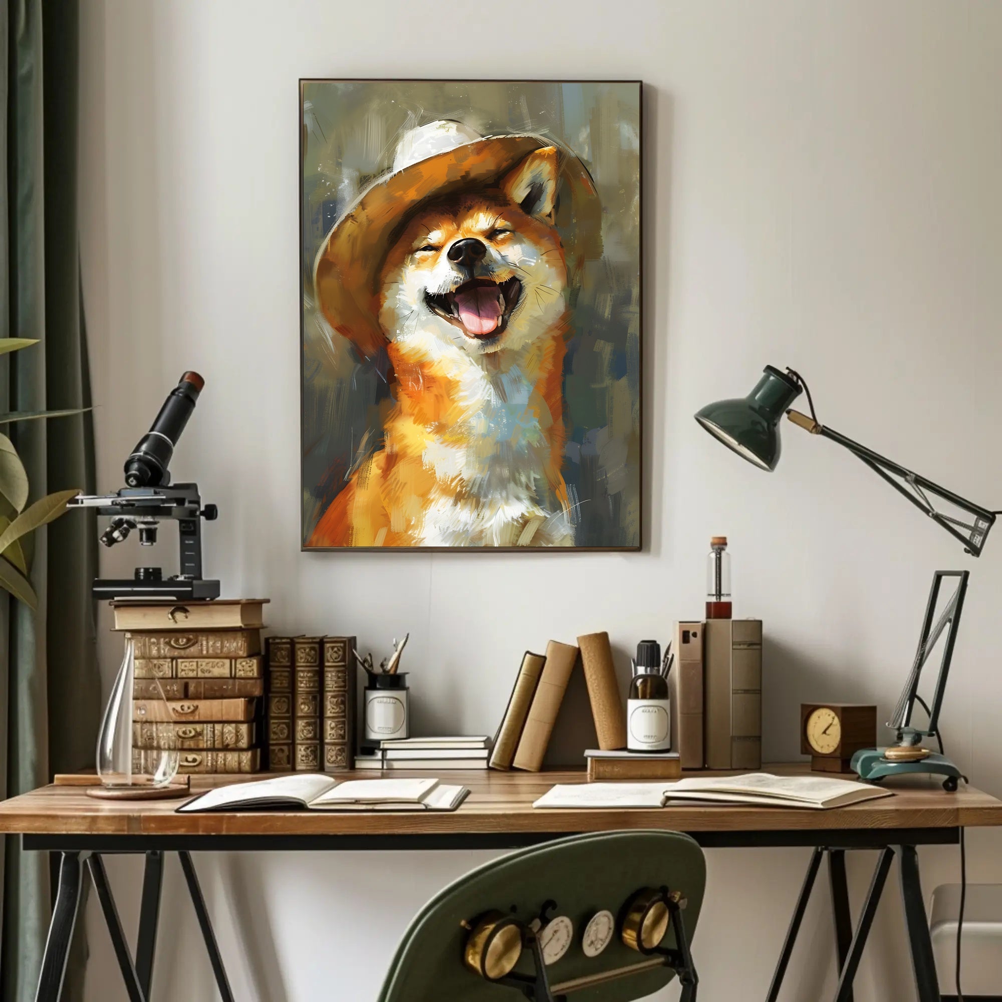 Playful Shiba Inu Cowboy Hat Dog Breed Poster PosterGoat