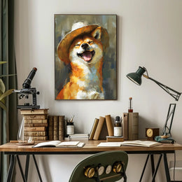 Playful Shiba Inu Cowboy Hat Dog Breed Poster PosterGoat