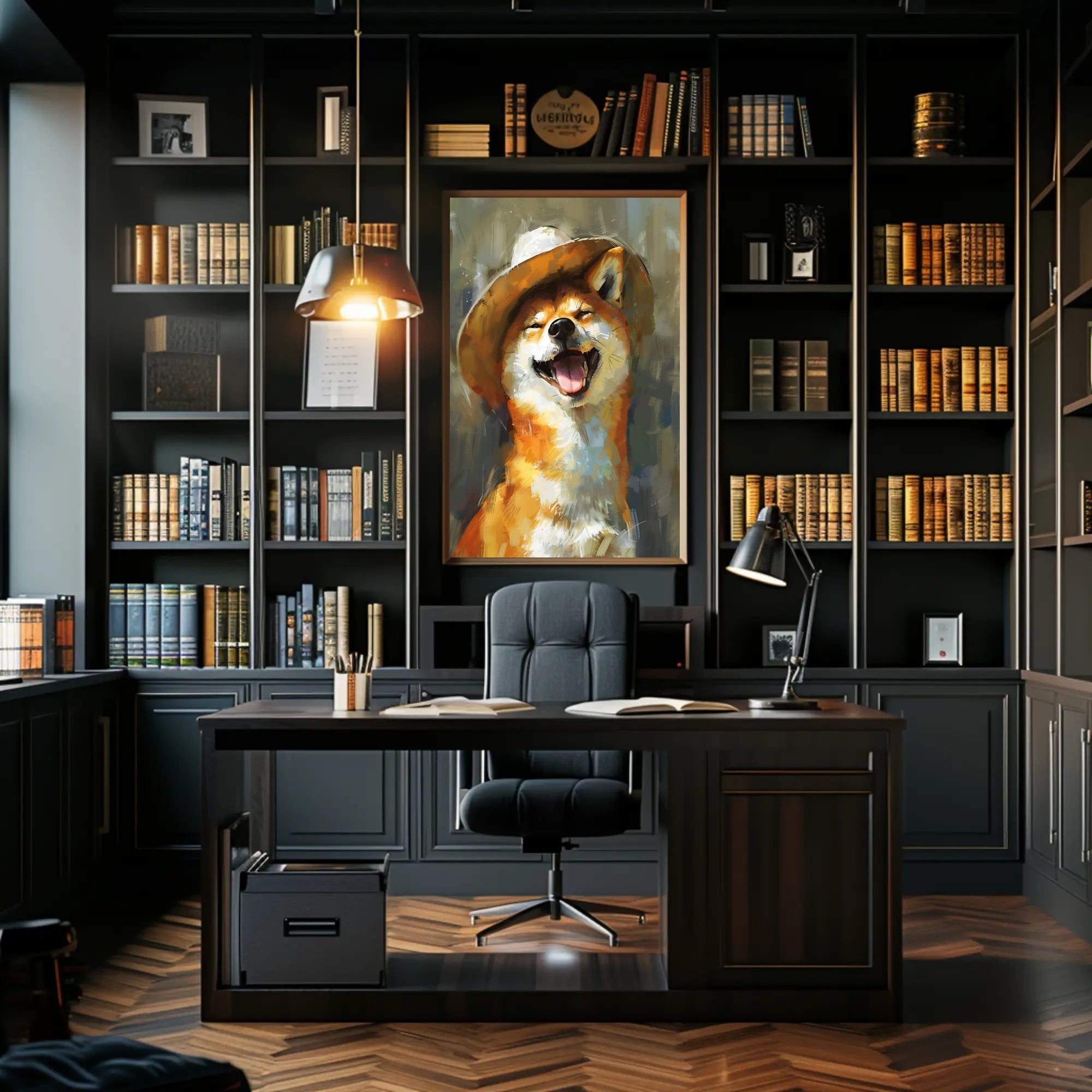 Playful Shiba Inu Cowboy Hat Dog Breed Poster PosterGoat