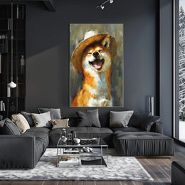 Playful Shiba Inu Cowboy Hat Dog Breed Poster PosterGoat