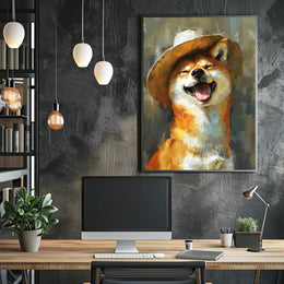 Playful Shiba Inu Cowboy Hat Dog Breed Poster PosterGoat
