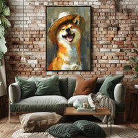 Playful Shiba Inu Cowboy Hat Dog Breed Poster PosterGoat