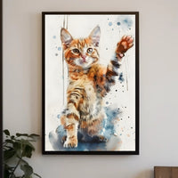 Playful Tabby Cat Watercolor Art Animal Poster PosterGoat