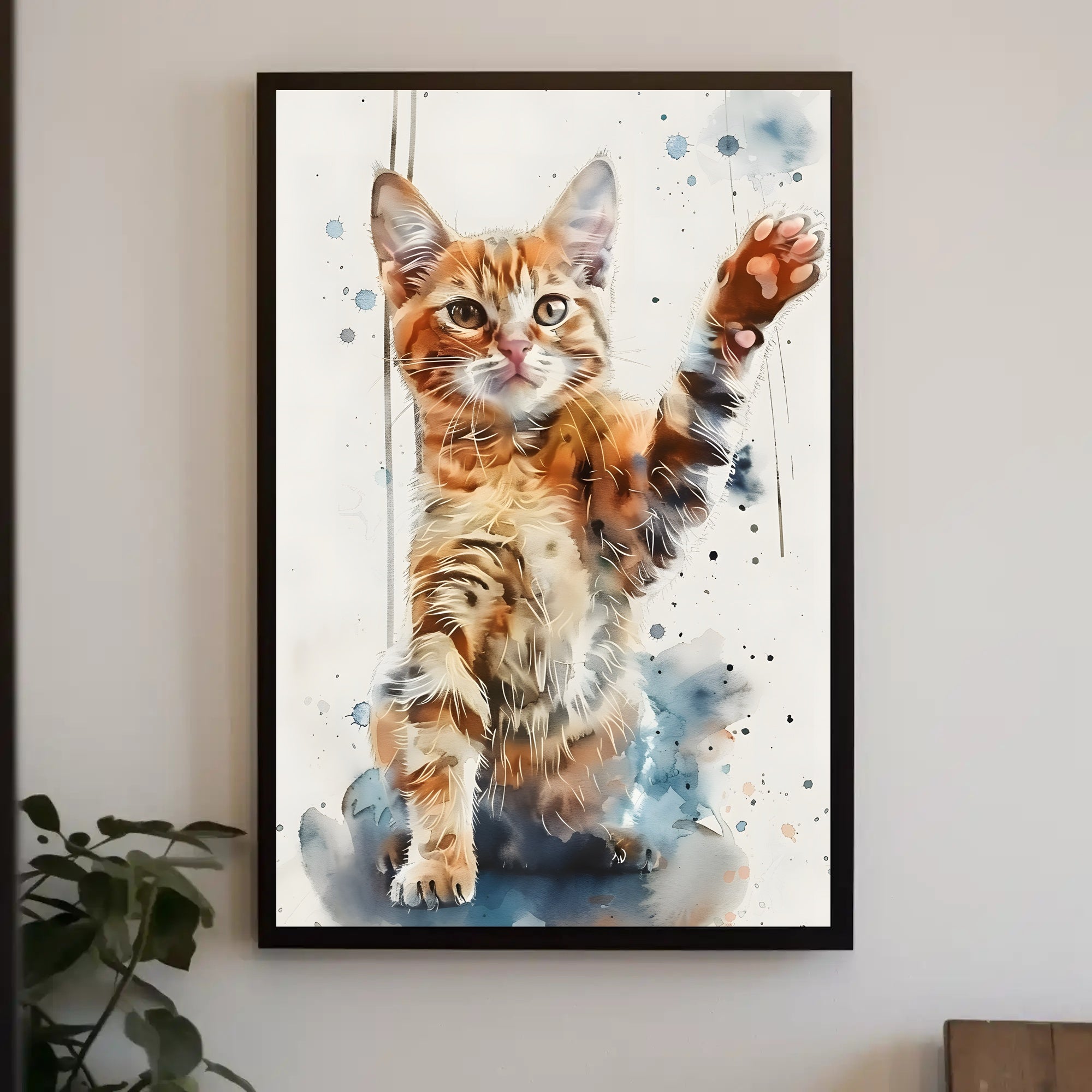 Playful Tabby Cat Watercolor Art Animal Poster PosterGoat