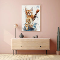 Playful Tabby Cat Watercolor Art Animal Poster PosterGoat