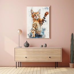 Playful Tabby Cat Watercolor Art Animal Poster PosterGoat