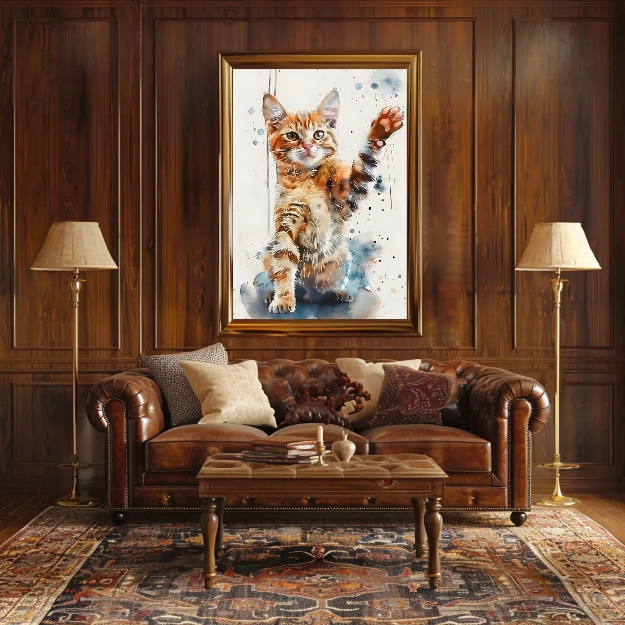 Playful Tabby Cat Watercolor Art Animal Poster PosterGoat