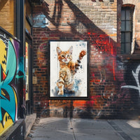 Playful Tabby Cat Watercolor Art Animal Poster PosterGoat