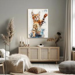 Playful Tabby Cat Watercolor Art Animal Poster PosterGoat