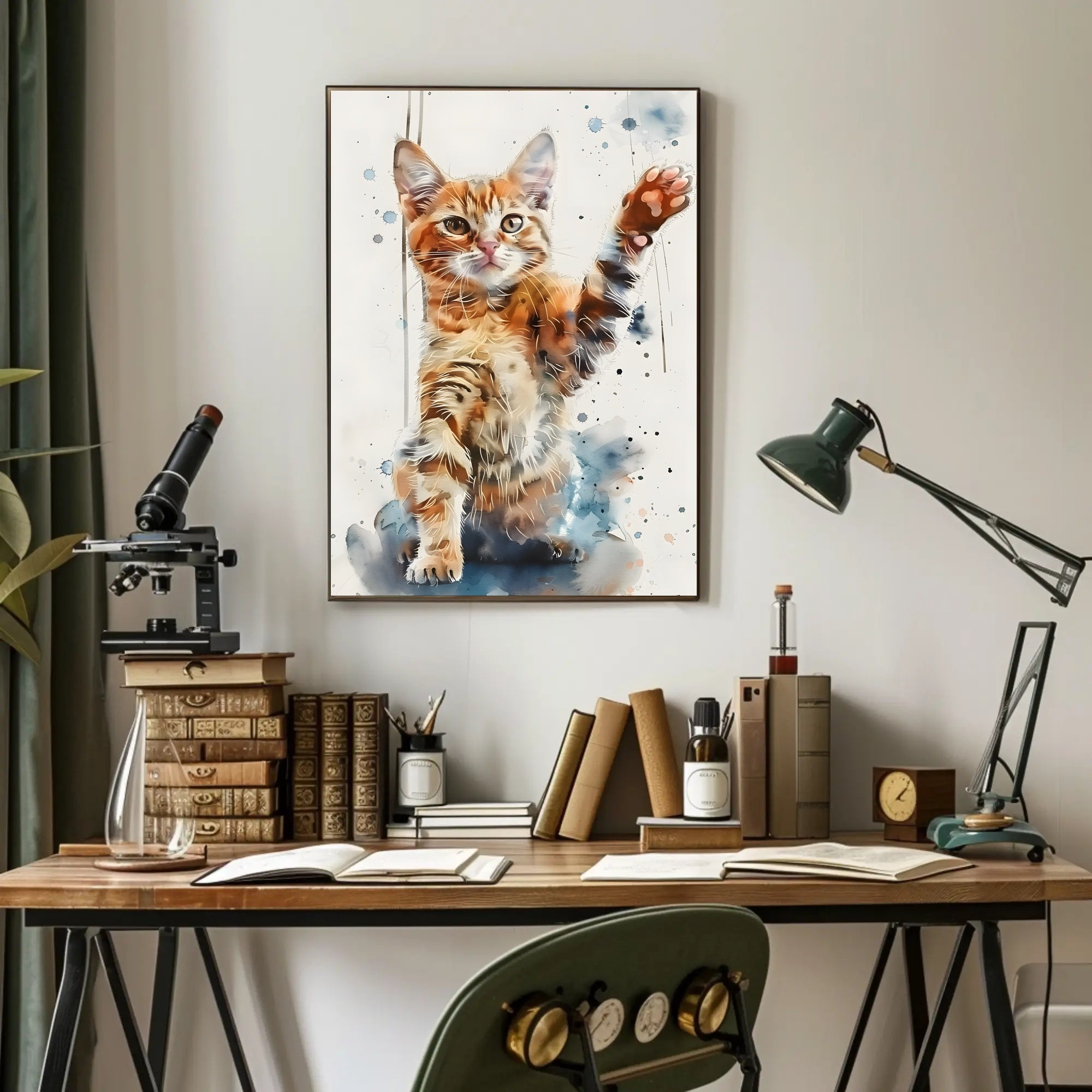 Playful Tabby Cat Watercolor Art Animal Poster PosterGoat