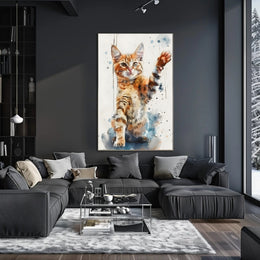 Playful Tabby Cat Watercolor Art Animal Poster PosterGoat