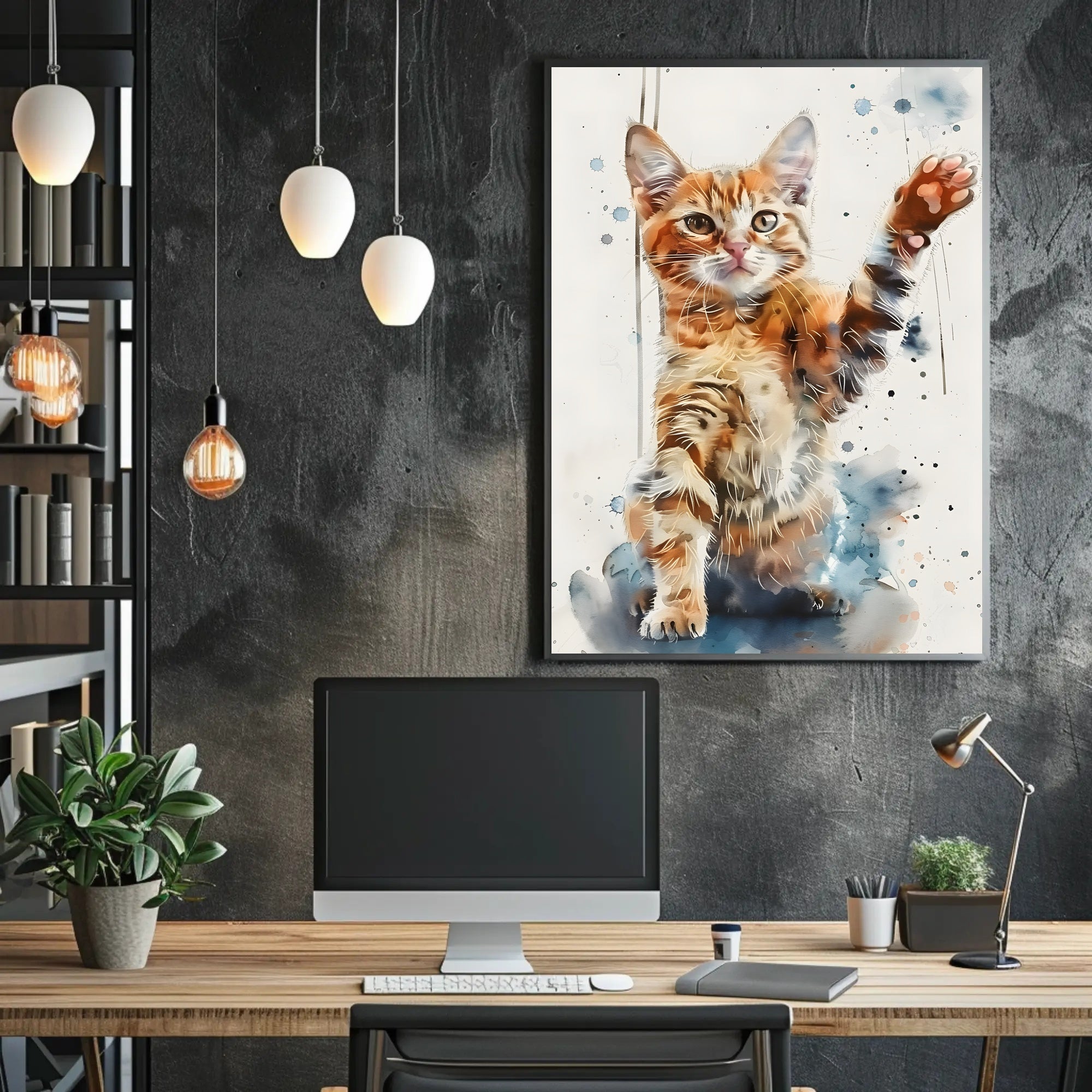 Playful Tabby Cat Watercolor Art Animal Poster PosterGoat