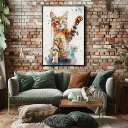 Playful Tabby Cat Watercolor Art Animal Poster PosterGoat
