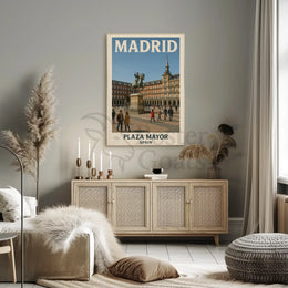 Plaza Mayor Madrid Vintage Travel Poster PosterGoat