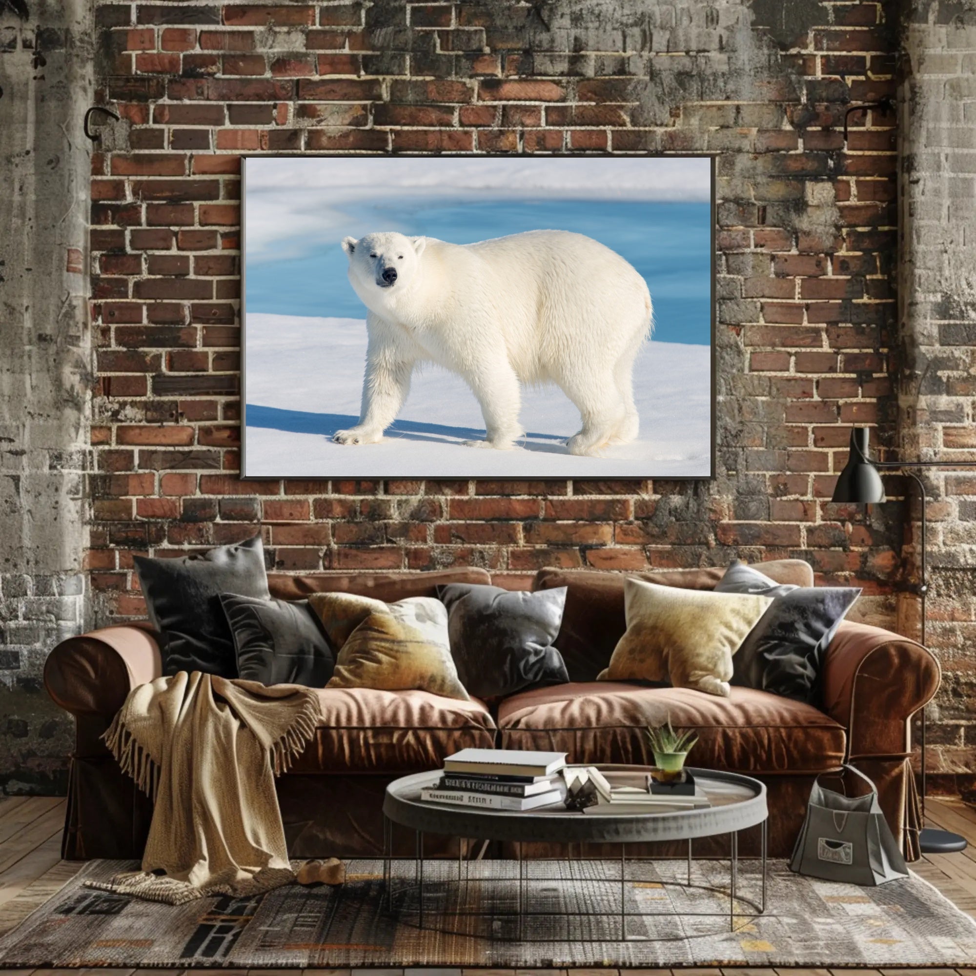 Polar Bear in Icy Blue: An Elegant Animal Poster PosterGoat