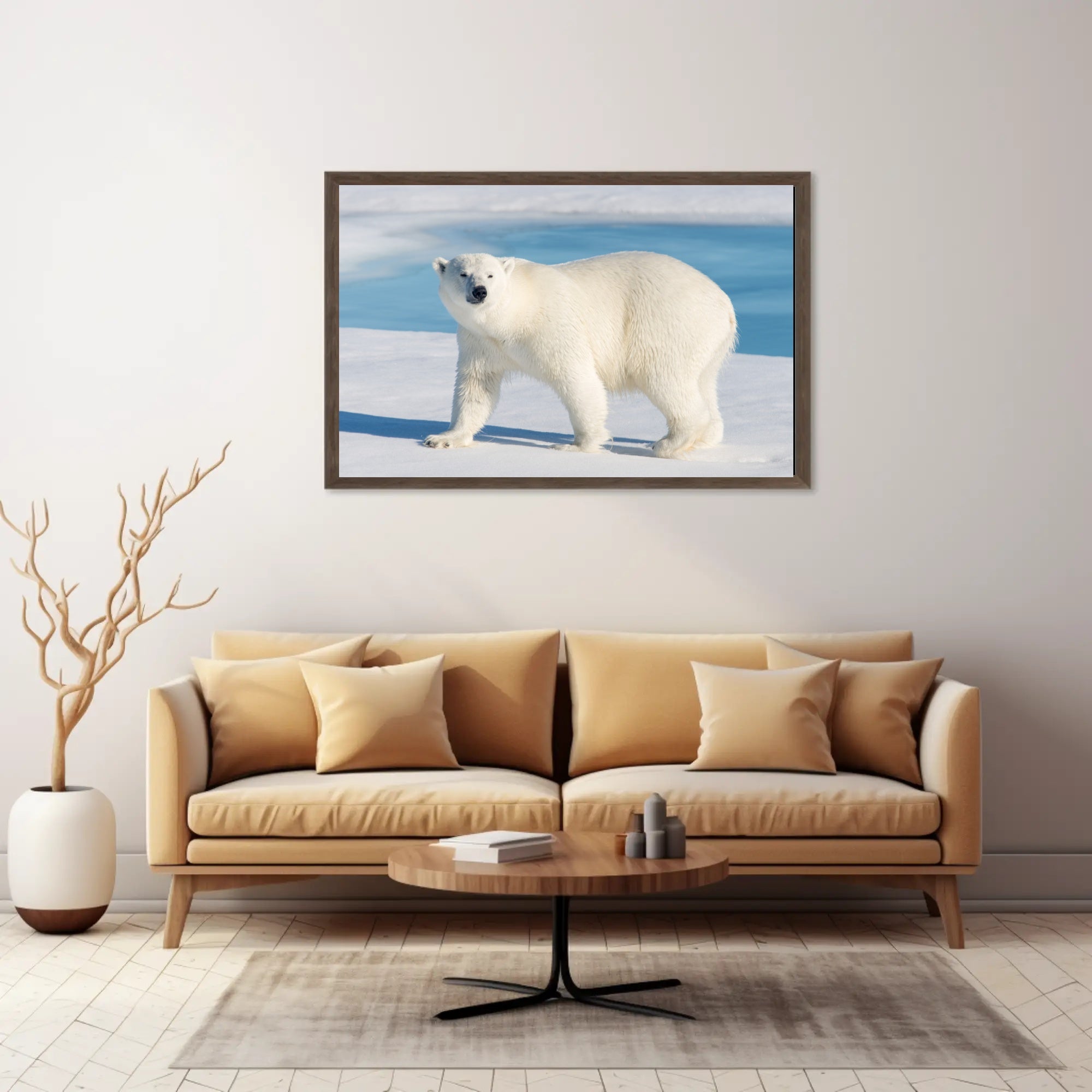 Polar Bear in Icy Blue: An Elegant Animal Poster PosterGoat
