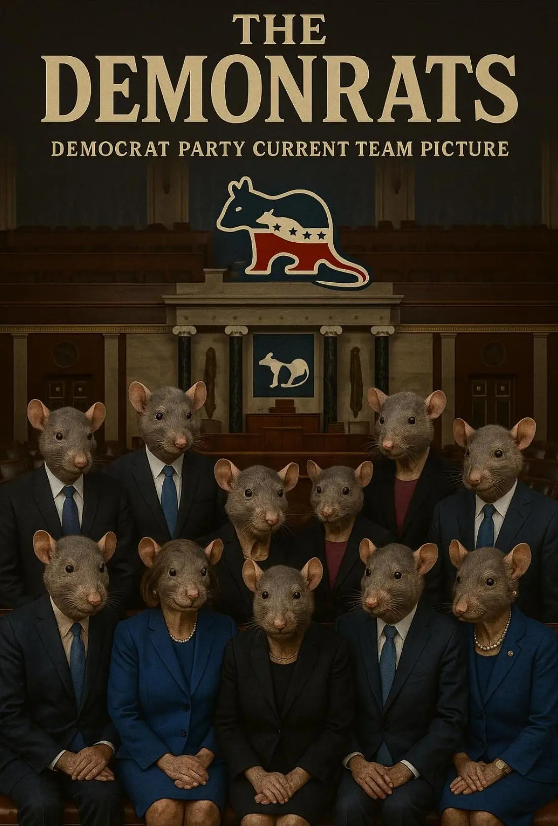 Political Satire Rat Faces Legislative Chamber Poster PosterGoat