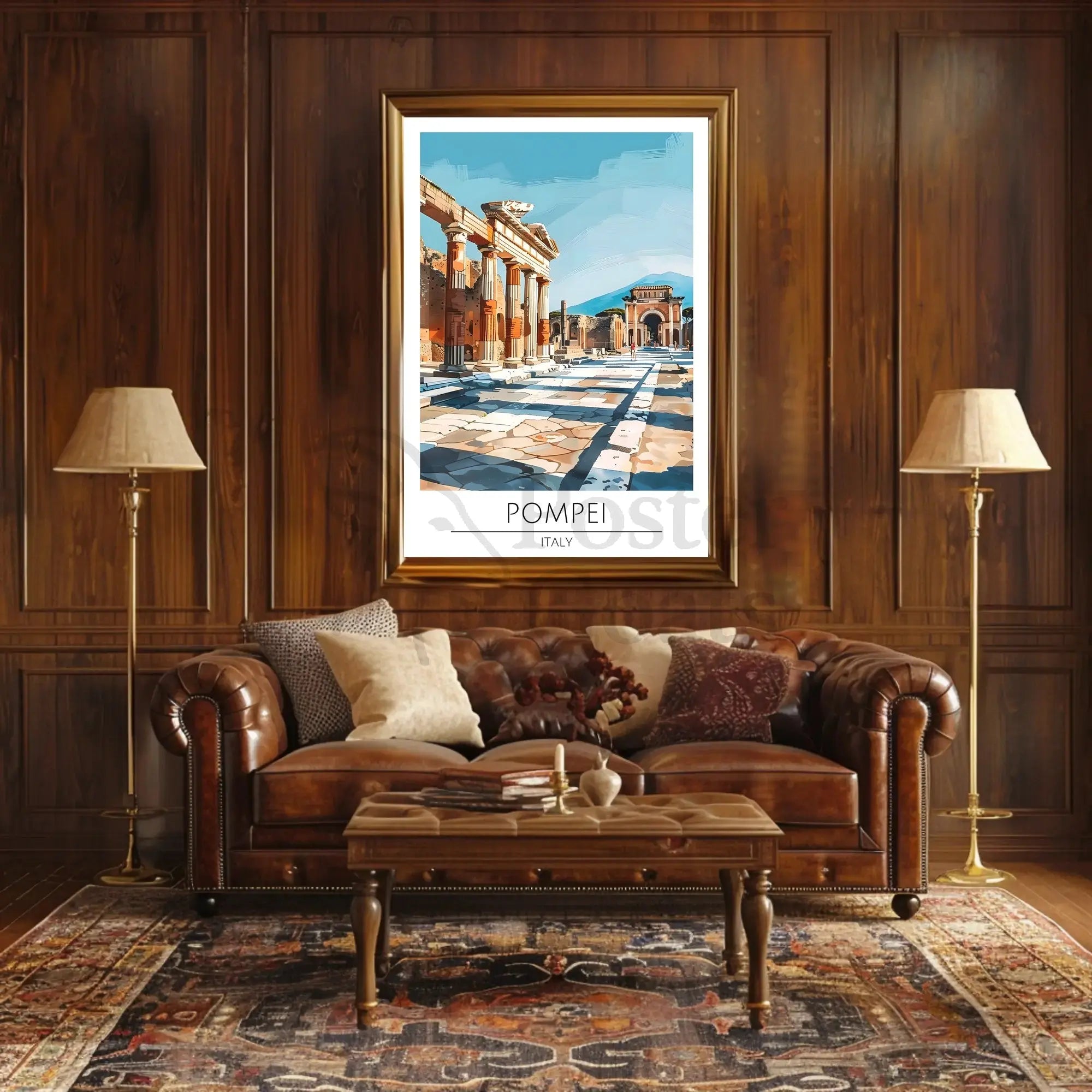 Pompeii Ruins Travel Poster with Classical Architecture in Italy PosterGoat
