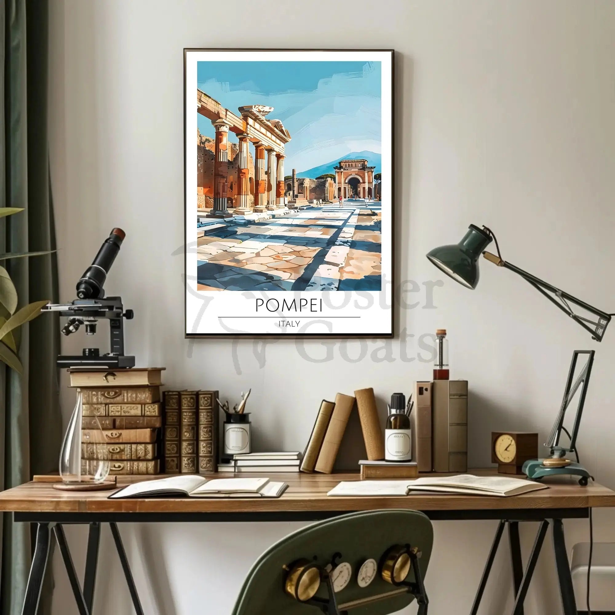 Pompeii Ruins Travel Poster with Classical Architecture in Italy PosterGoat