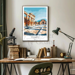 Pompeii Ruins Travel Poster with Classical Architecture in Italy PosterGoat