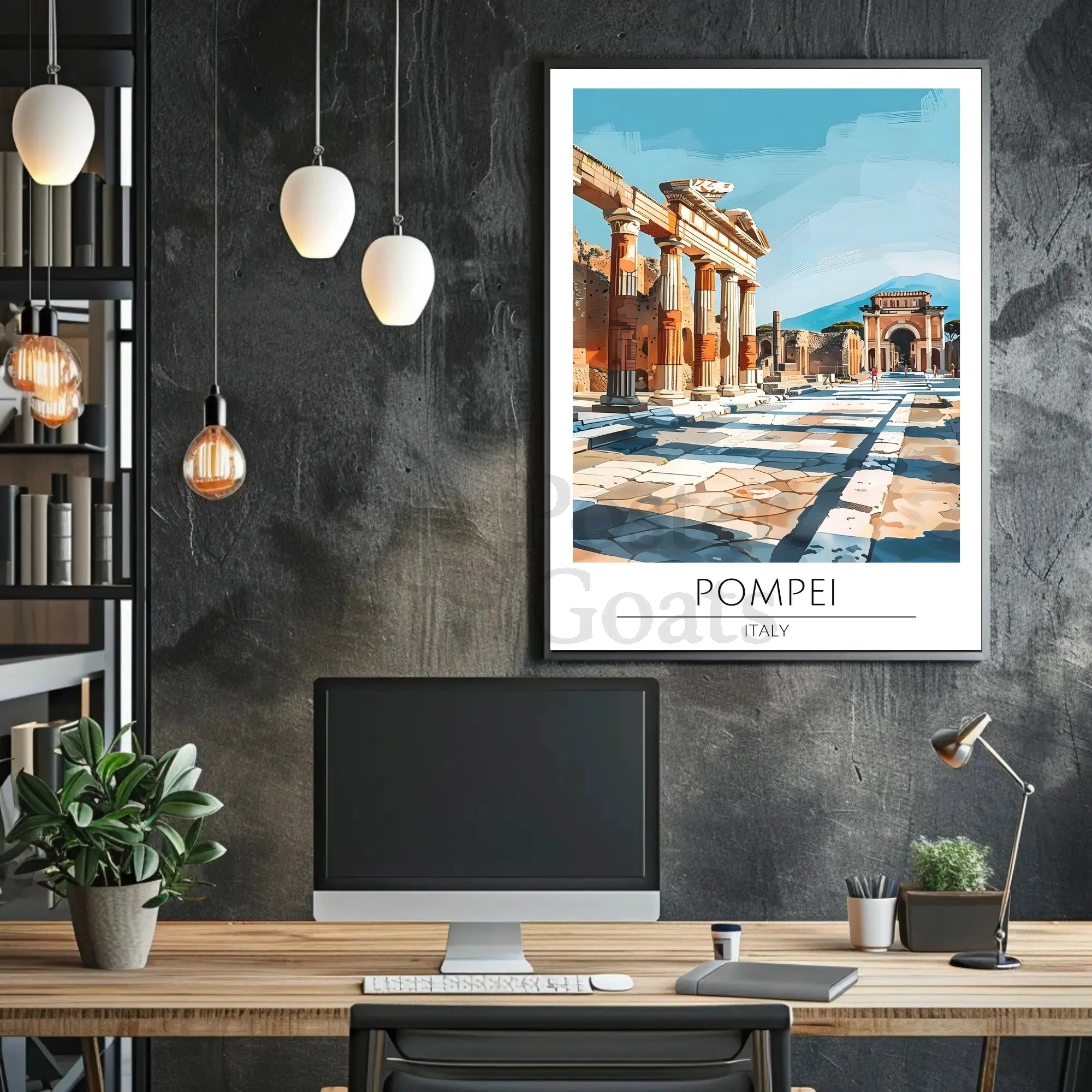 Pompeii Ruins Travel Poster with Classical Architecture in Italy PosterGoat