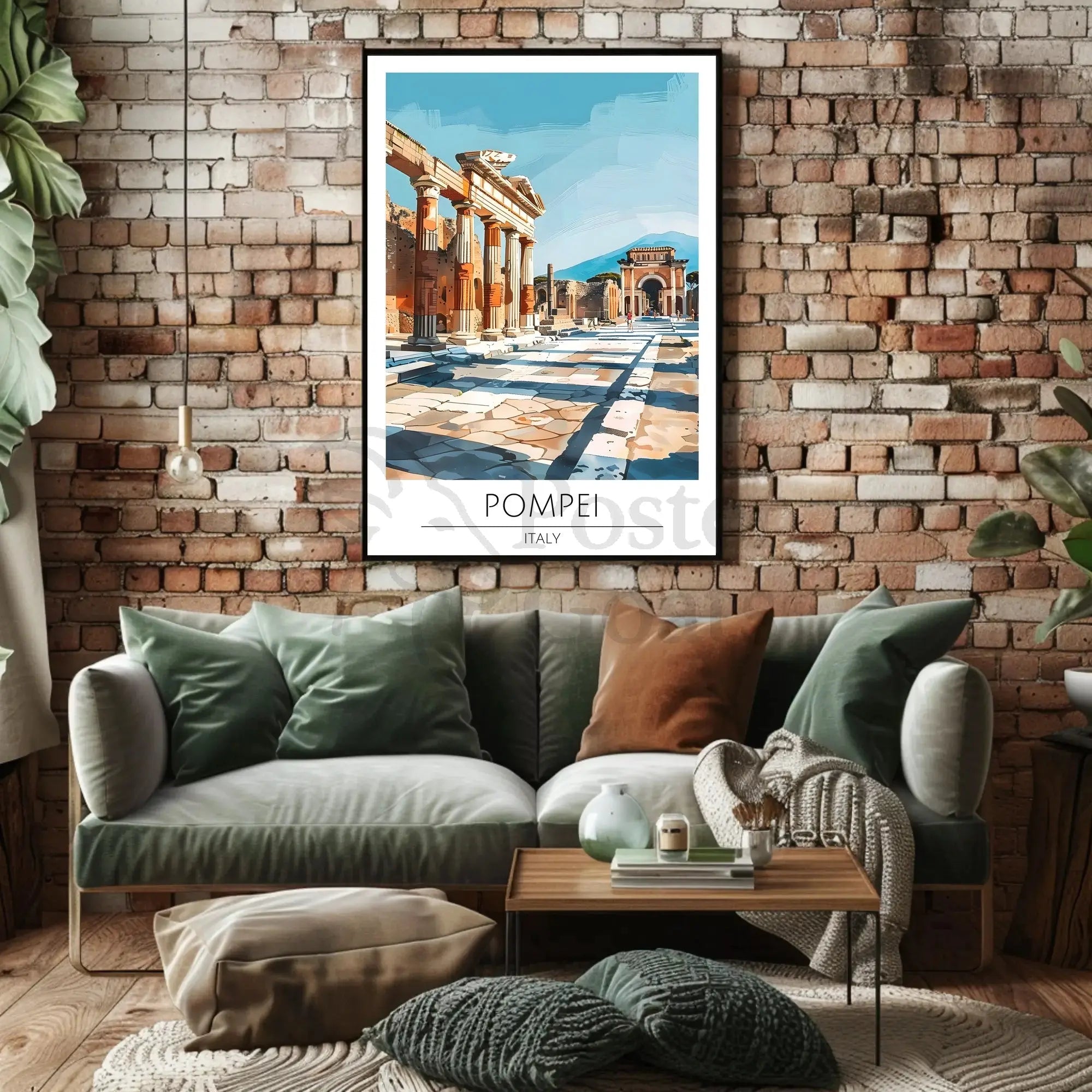 Pompeii Ruins Travel Poster with Classical Architecture in Italy PosterGoat
