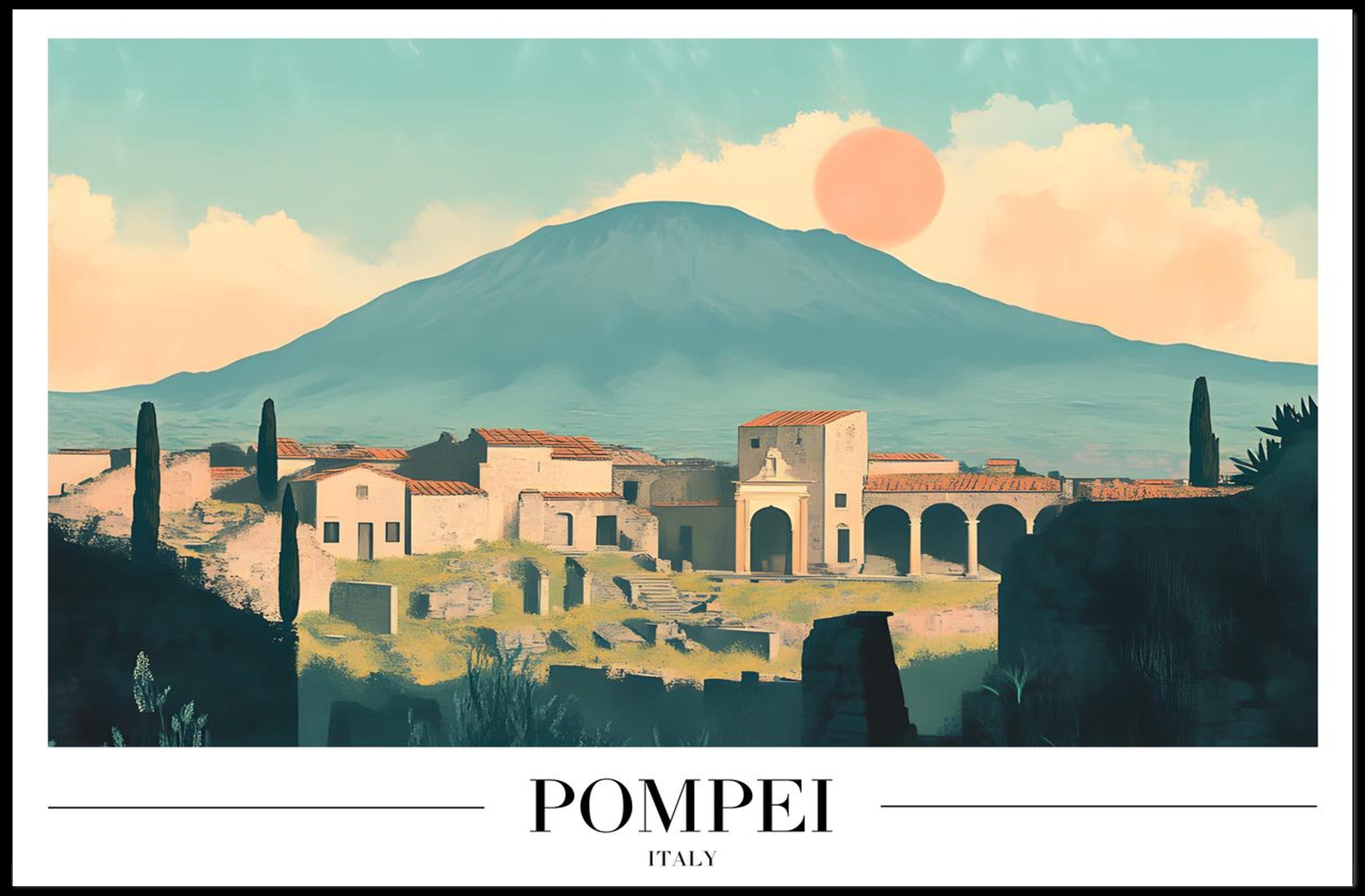 Pompeii Vintage Travel Poster with Artistic Ruins PosterGoat