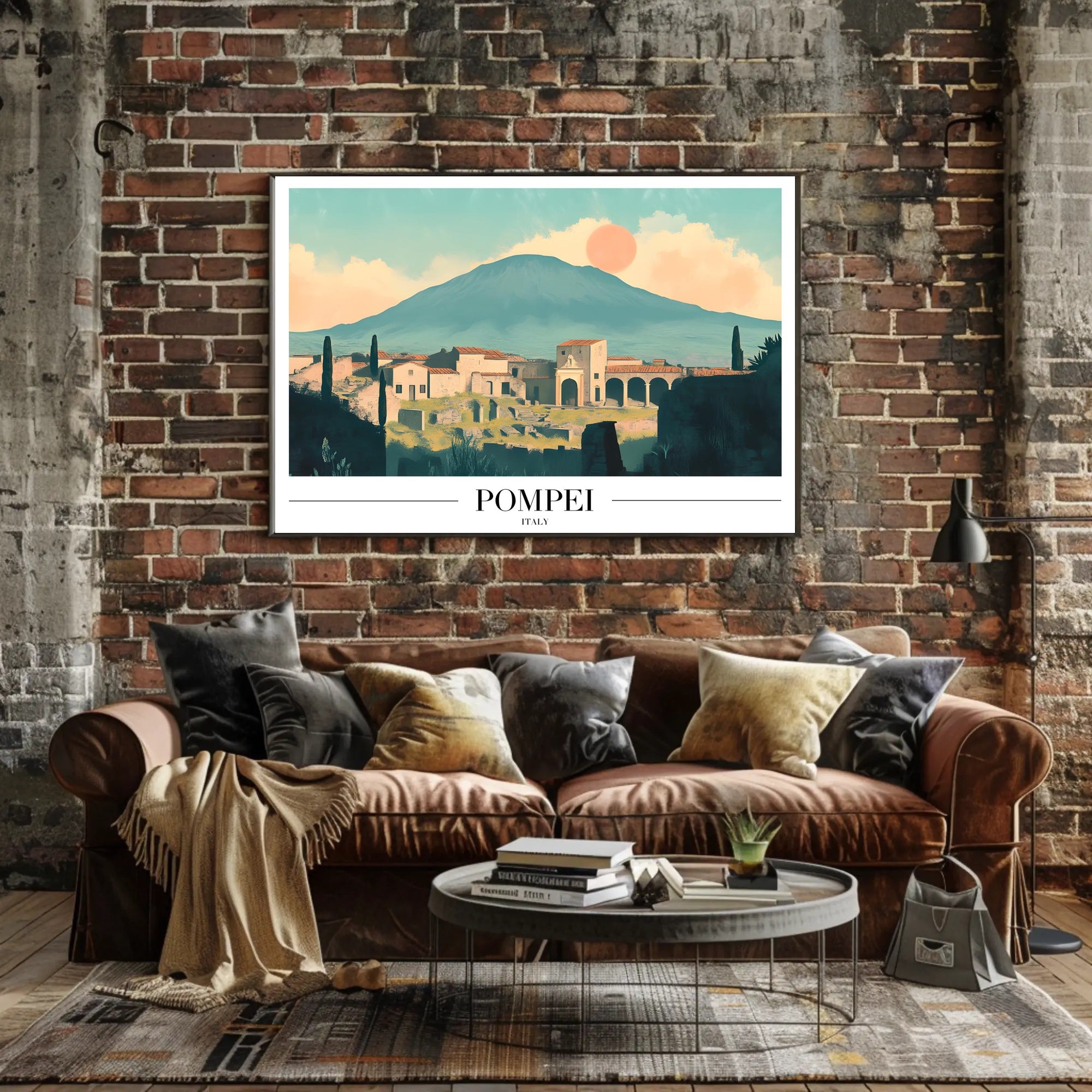Pompeii Vintage Travel Poster with Artistic Ruins PosterGoat