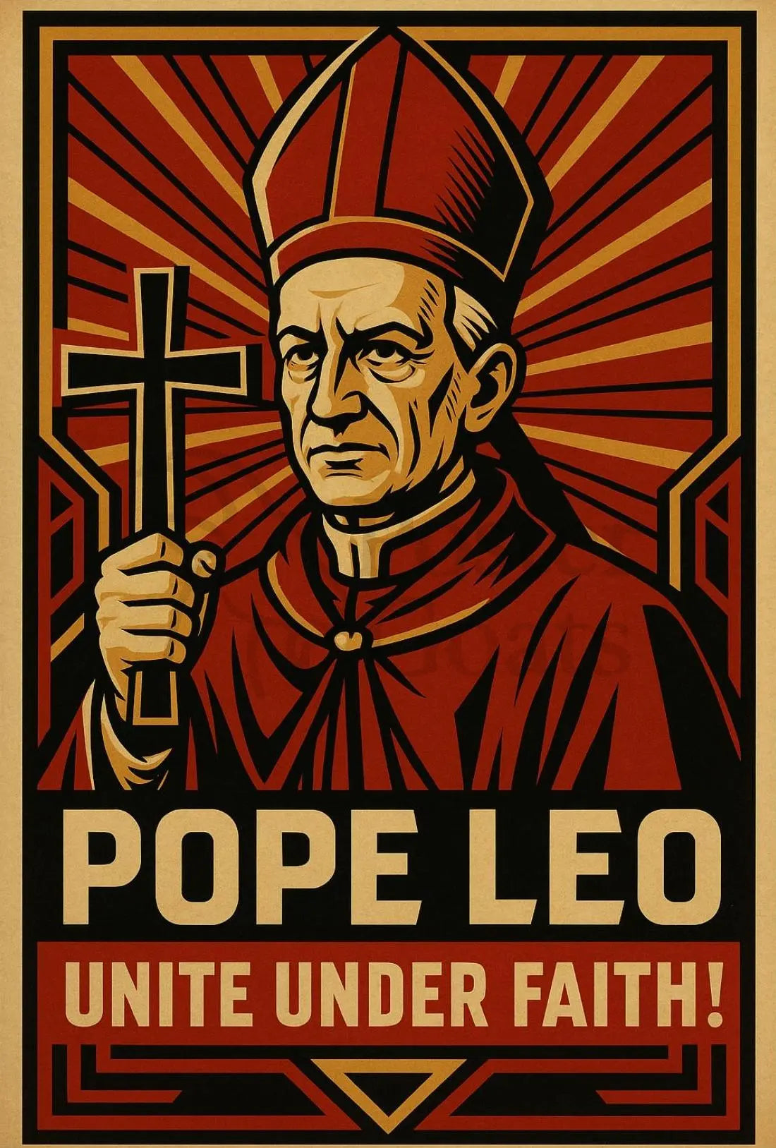 Pope Leo Unites Under Faith Propaganda Poster PosterGoat
