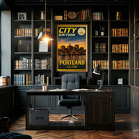 Portland Maine Sunset Cityscape Travel Poster PosterGoat