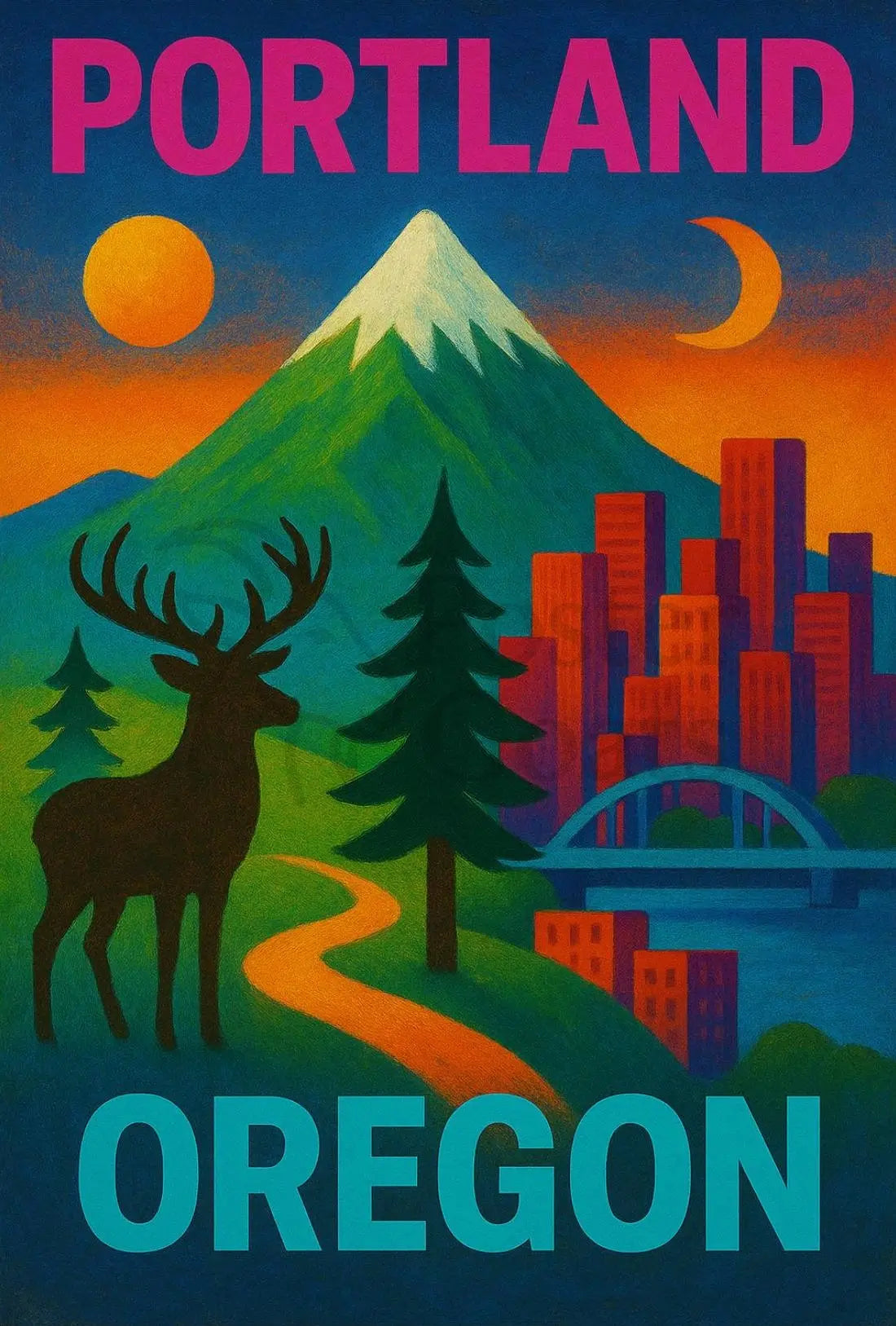 Portland Oregon Scenic Elements Travel Poster PosterGoat