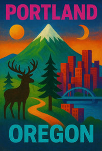 Portland Oregon Scenic Elements Travel Poster PosterGoat