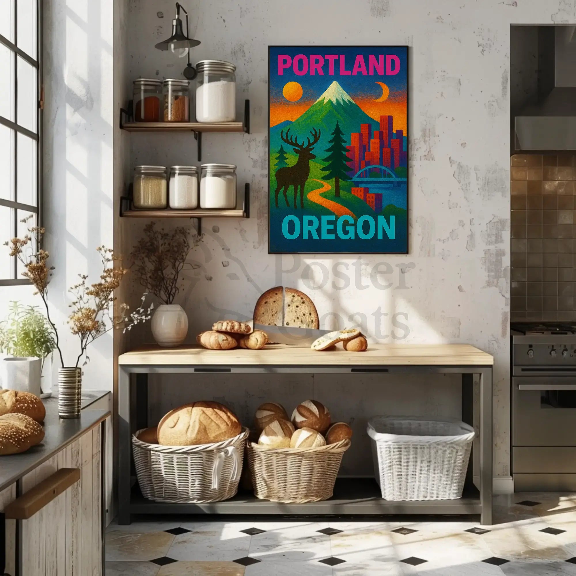 Portland Oregon Scenic Elements Travel Poster PosterGoat