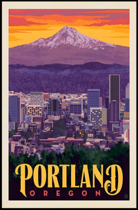 Portland Skyline Adventure Vintage Travel Poster PosterGoat