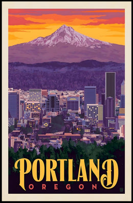 Portland Skyline Adventure Vintage Travel Poster PosterGoat