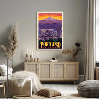 Portland Skyline Adventure Vintage Travel Poster PosterGoat