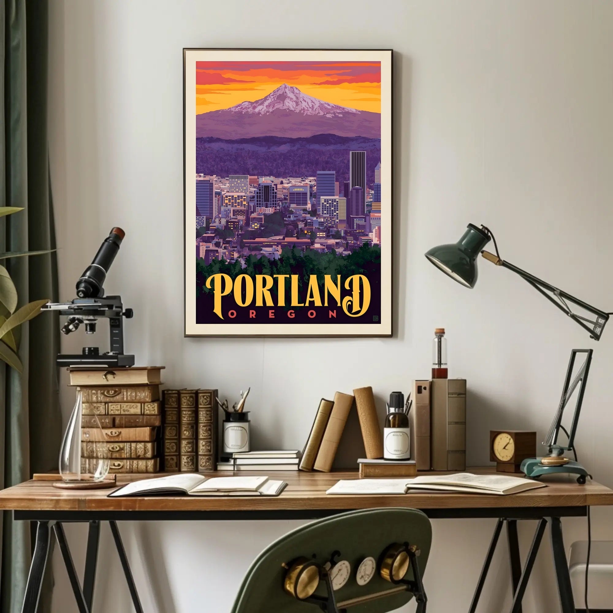 Portland Skyline Adventure Vintage Travel Poster PosterGoat