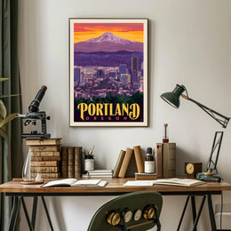 Portland Skyline Adventure Vintage Travel Poster PosterGoat