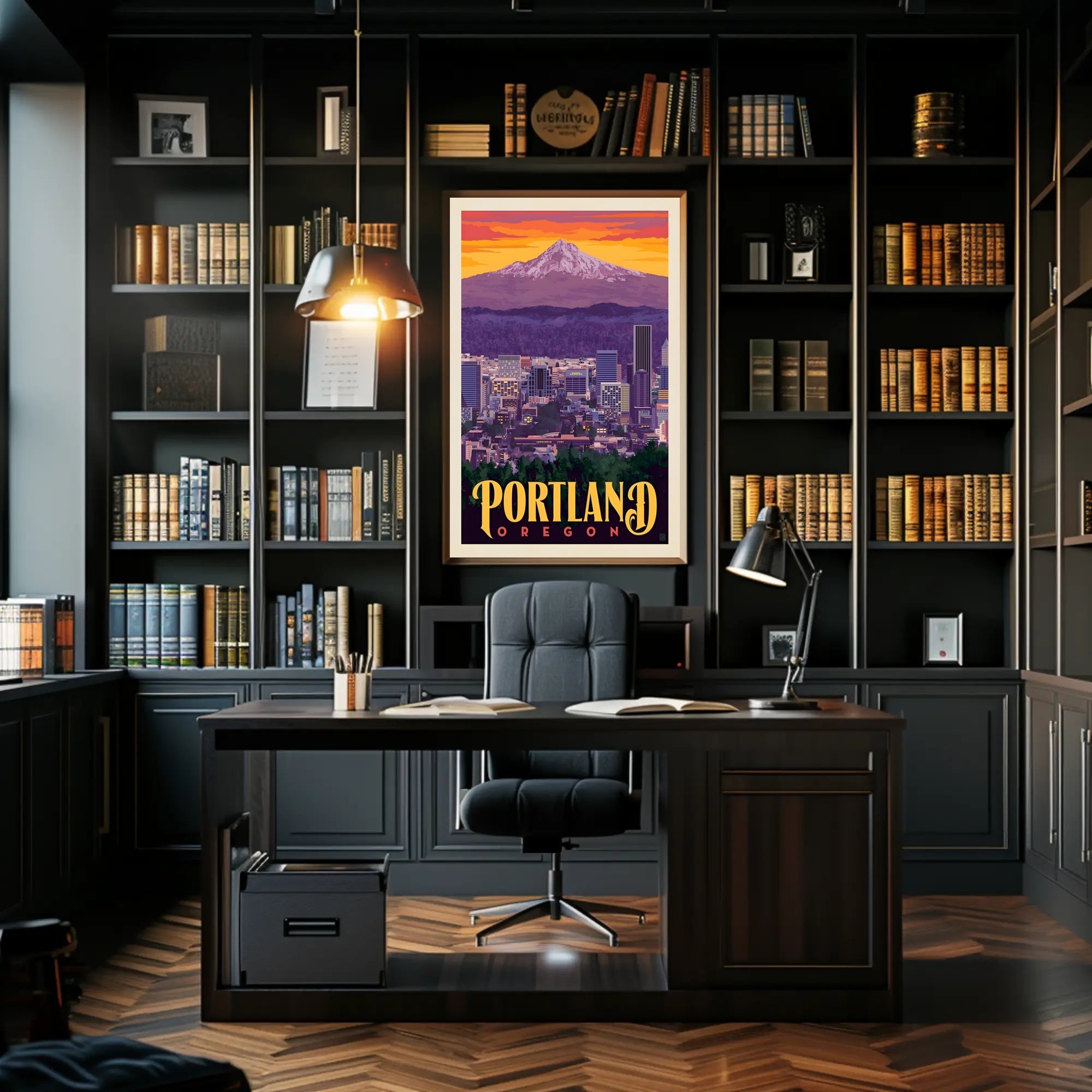 Portland Skyline Adventure Vintage Travel Poster PosterGoat