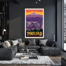 Portland Skyline Adventure Vintage Travel Poster PosterGoat