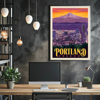 Portland Skyline Adventure Vintage Travel Poster PosterGoat