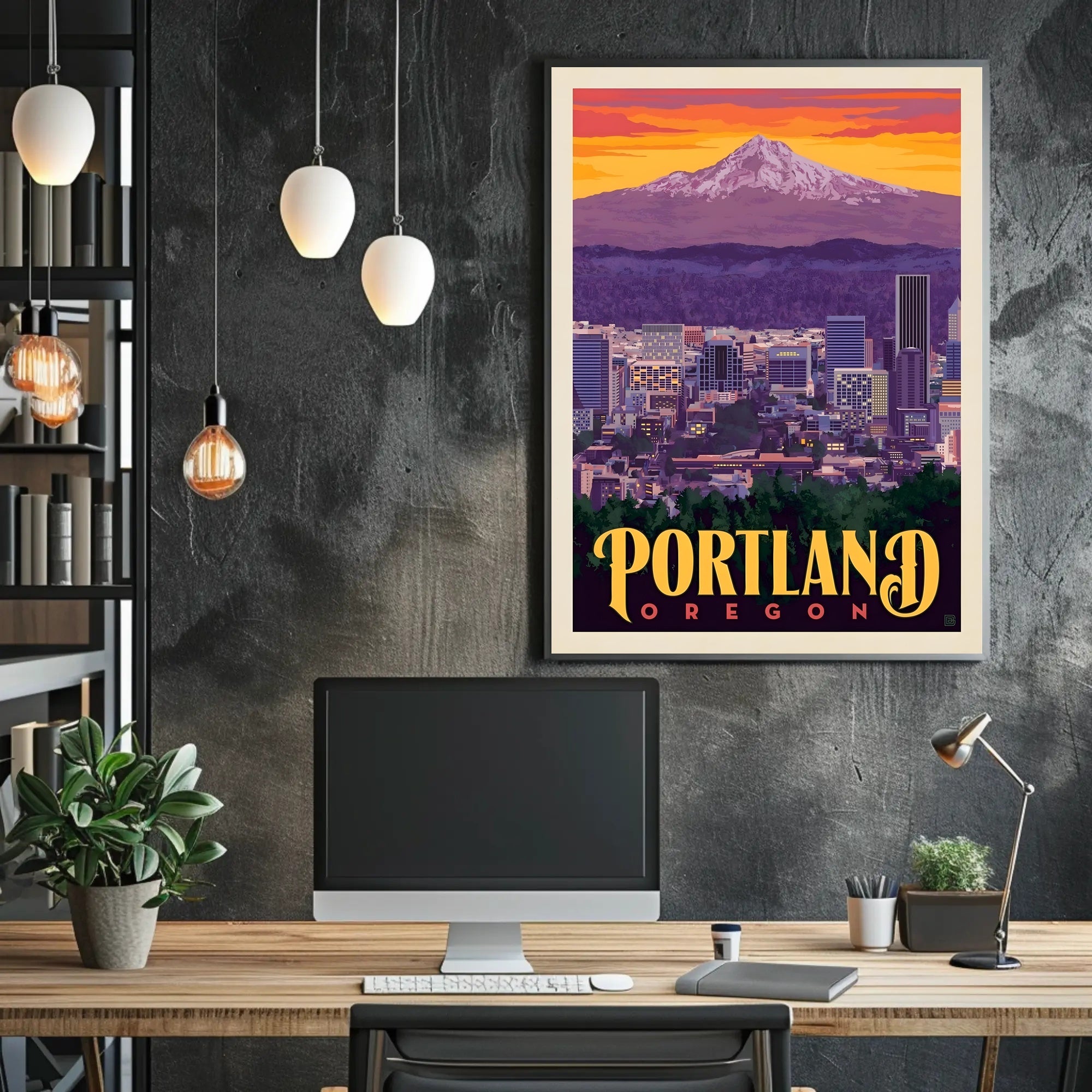 Portland Skyline Adventure Vintage Travel Poster PosterGoat