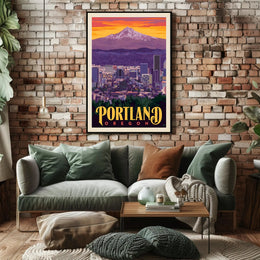 Portland Skyline Adventure Vintage Travel Poster PosterGoat
